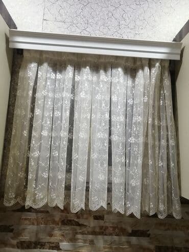 sadə pərdələr: İşlənmiş, Pambıq Tül, rəng - Ağ, Pulsuz çatdırılma — 1