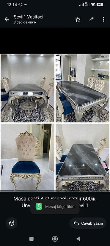 Masa dəsti 8 oturacaqlı,satılır 600₼. Ünvan Mərdəkan.5139 Sevil1