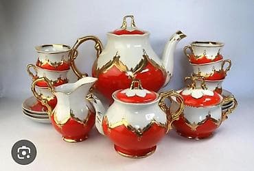 sufre: Çay dəsti, rəng - Qırmızı, Farfor — 1