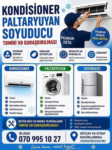 santexnik işi: Kondisioner, paltaryuyan və soyuducu üçün peşəkar təmir və quraşdırma — 1