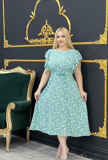 qəd: Qadınlar üçün yaylıq midi paltar - Model: beldən bağlamalı — 4