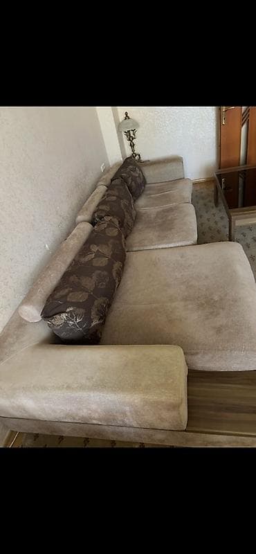 acar desleri: Qonaq otağı mebel dəsti - Künc divan: Açıq bej rəngli yumşaq — 1
