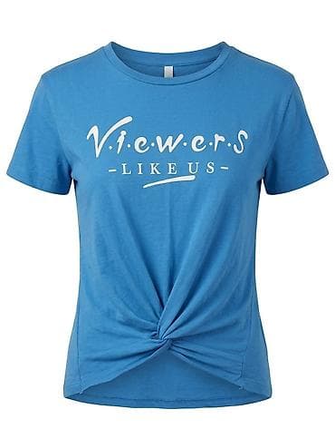 şort: Mavi qısaqol T‑şört - Ön hissədə ağ rəngli “Viewers Like Us” yazısı — 1