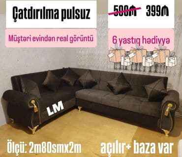 диван и 2 кресла: Угловой диван, Раскладной, С подъемным механизмом, Ткань, Бесплатная доставка — 1