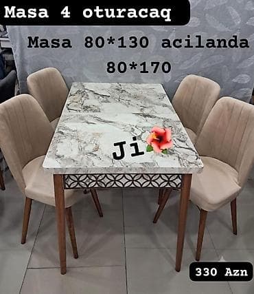 Mətbəx üçün, Yeni, Açılan, Dördbucaq masa, 4 stul