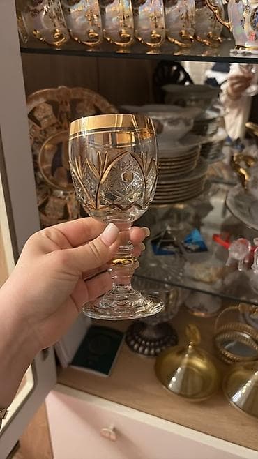 dekor qab: Qədəhlər, rəng - Qızılı, Xrustal, 1 əd — 1