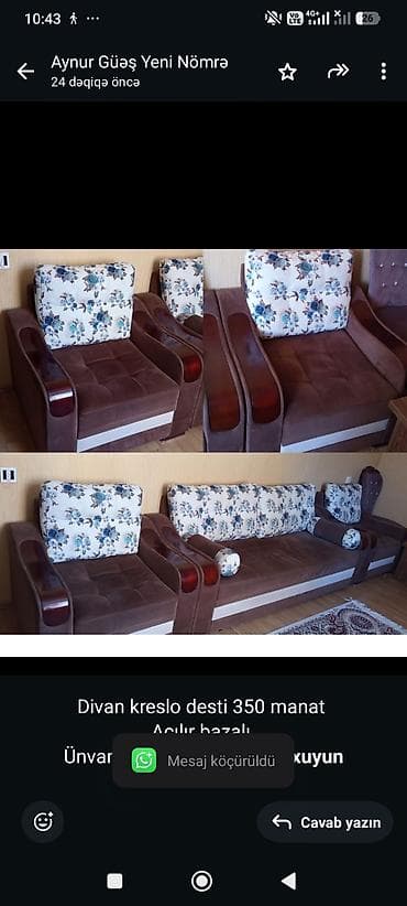 Divan kreslo desti 350 manat Açılır bazalı Ünvan Sumqayıt Aynur