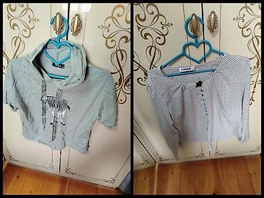 Qadın geyim dəsti – 2 üst geyim 1) Açıq boz rəngdə qısaqol kapüşonlu