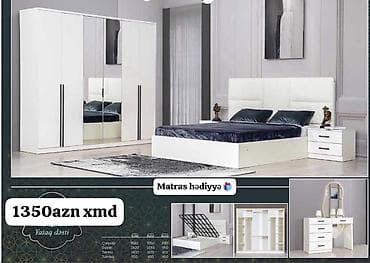 220: Ağ rəngli müasir yataq dəsti Komplekt: - Çarpayı – qaldırılan — 1