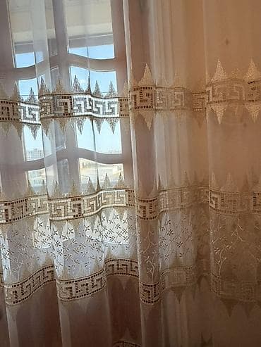 Tül pərdə dəsti - Material: nazik, şəffaf tül - Rəng: krem/şampan — 4