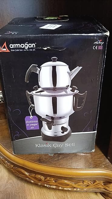 korkmaz samovar: Çay dəsti, rəng - Gümüşü, Metal, 20 nəfərlik, Türkiyə — 1