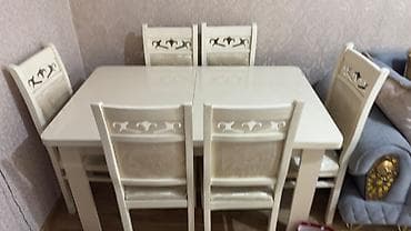 Qonaq otağı üçün, İşlənmiş, Açılan, Dördbucaq masa, 6 stul — 5