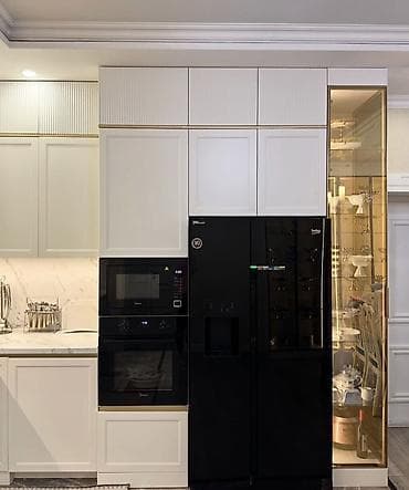 plastik ayna qapi: Mətbəx mebeli – L formalı, müasir klassik dizayn - Üst-altar — 3