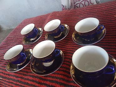 3 faza generator: Çay dəsti, rəng - Mavi, Farfor, 6 nəfərlik — 6