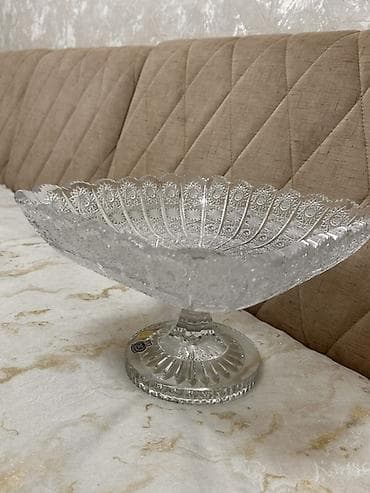 Şüşə/kristal ayaqlı meyvə və şirniyyat qabı 2 eded Tom Bohemia ağir