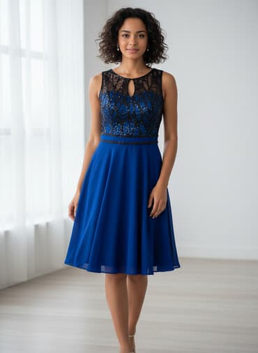 Zərif ziyafət paltarı - Rəng: kral mavisi, üst hissəsi qara krujeva lalafo.az -da Zərif ziyafət paltarı - Rəng: kral mavisi, üst hissəsi qara krujeva