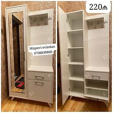 Dəhliz dolabları: Ağ rəngli dəhliz dolabı və paltar asqılığı kombinasiyası. - Geniş tam — 1