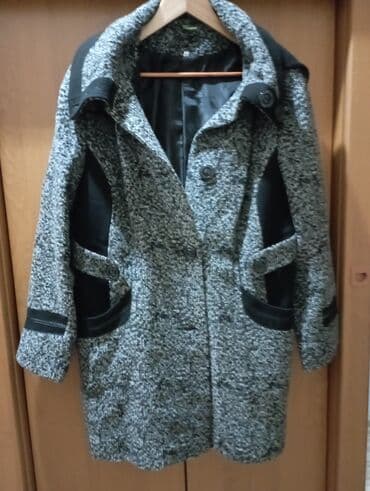 Qadın palto – boz-mələk (melanj) rəngli, qara detallar ilə - Stil lalafo.az -da Qadın palto – boz-mələk (melanj) rəngli, qara detallar ilə - Stil