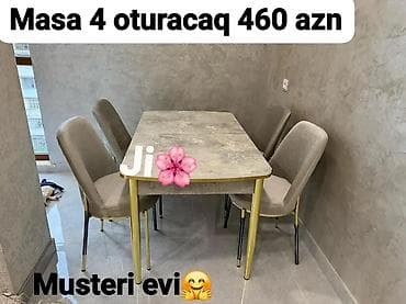 Mətbəx üçün, Yeni, Açılmayan, Dördbucaq masa, 4 stul
