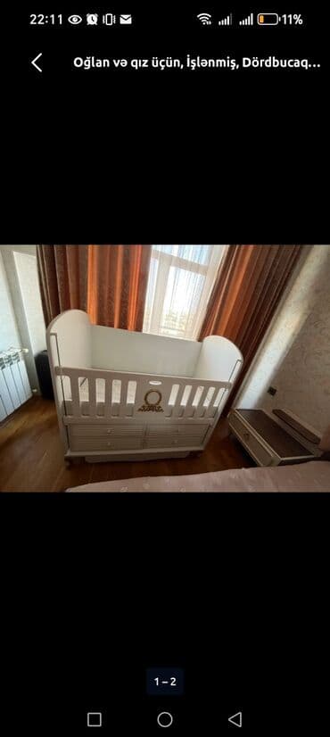 Restoran mebeli: Oğlan və qız üçün, Dördbucaq, Beşik, Matras ilə, Yellənmə mexanizmsiz — 1