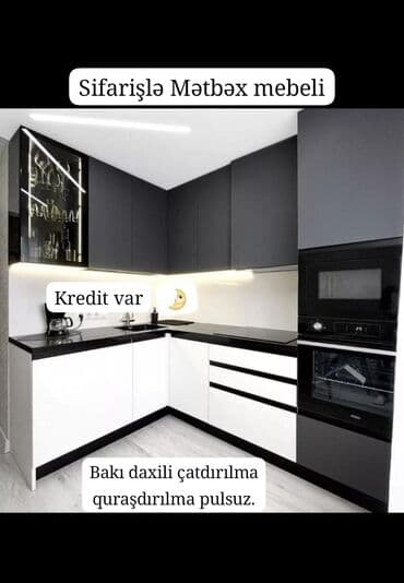 ağ qara mətbəx mebelləri: 🟣Yeni mətbəx mebeli 🆘 *1 pqm görə qiymətlər* 🟣Mat Laminat *180 azn* — 6
