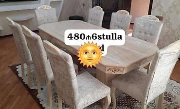 yumru masalar: Qonaq otağı üçün, Yeni, Dördbucaq masa, 6 stul — 1