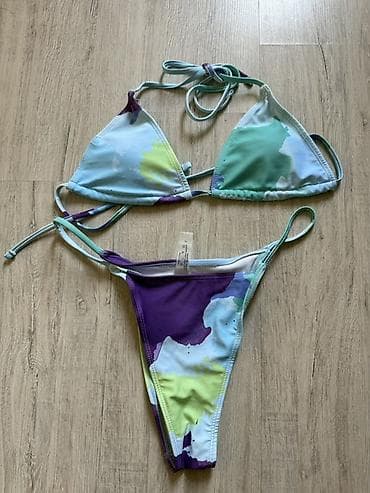 https smart ady az: Rəngli bikini dəsti və üst geyimi (3 parça) - Dəst: üçbucaq kəsimli — 1