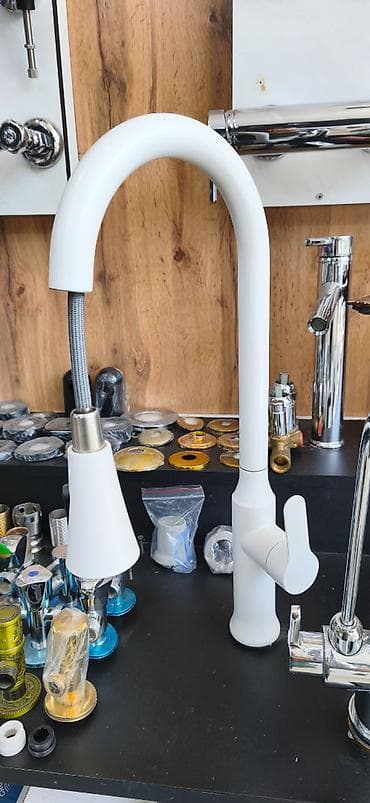 Mətbəx üçün yüksək qollu, ağ rəngdə qarışdırıcı kran - Material — 1