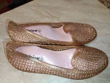 домашние женские тапочки балетки: Qızılı rəngli, parıltılı qadın baletkaları - Model: Fashion — 2