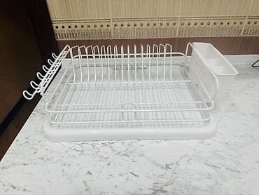 paltar qurutma asilqani: Süzgəcli qab-qacaq qurudan rəf - Rəng: ağ - Material: metal karkas — 1
