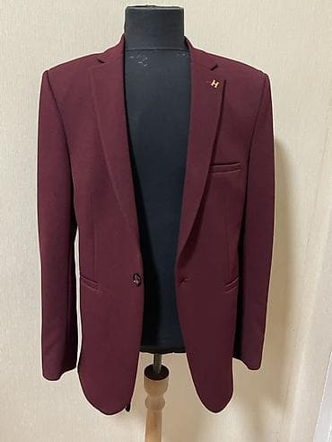 Bordo rəngli kişi pencəyi - Klassik, dar kəsim (slim fit) dizayn - — 1