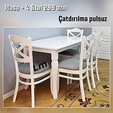 Mətbəx üçün Masa + 4 stul dəsti Endirimde 299azn Sullarda rəng seçimi