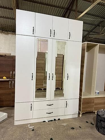 Yeni, 6 qapı, Güzgülü, Ağ, Digər material, Açılan, Düz dolab