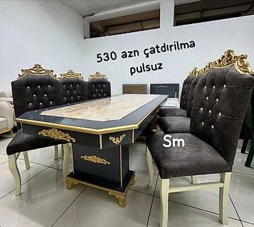 Qonaq otağı üçün, Yeni, Açılmayan, Dördbucaq masa, 6 stul