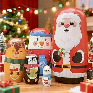 yeni il geyim: Yeni il temalı matryoşka fiqurları dəsti - Dəst: 5 ədəd bir-birinin — 6
