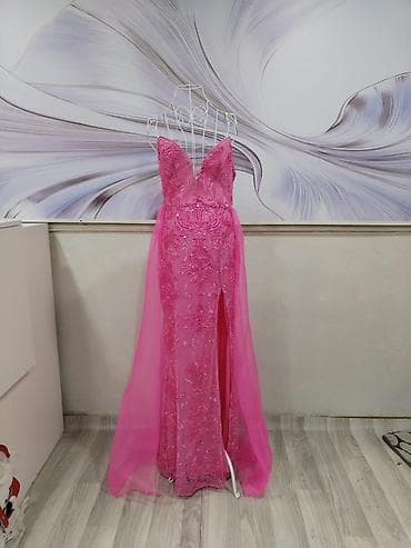 h m: Puşa-çəhrayı rəngdə uzun ziyafət geyimi - Material: üst hissə və ətək — 4
