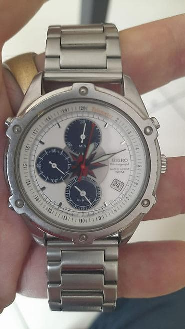 seiko solar: Original vintaj Seiko Chronograph Alarm 7T32-7F40 (Panda) — 1