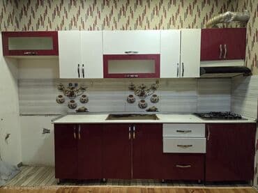 metbex stol stul işlenmiş: Mətbəx mebeli dəsti - Üst və alt dolablar: iki rəngli (ağ/bordo) — 2