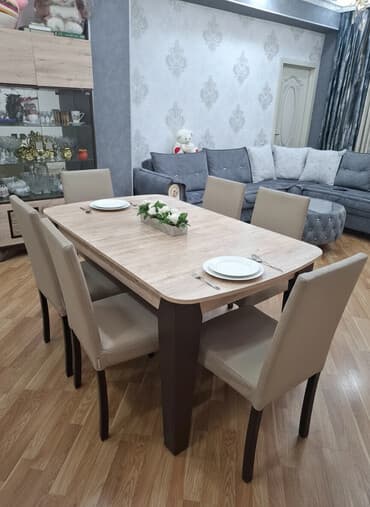 Qonaq otağı üçün, İşlənmiş, Açılan, Dördbucaq masa, 6 stul
