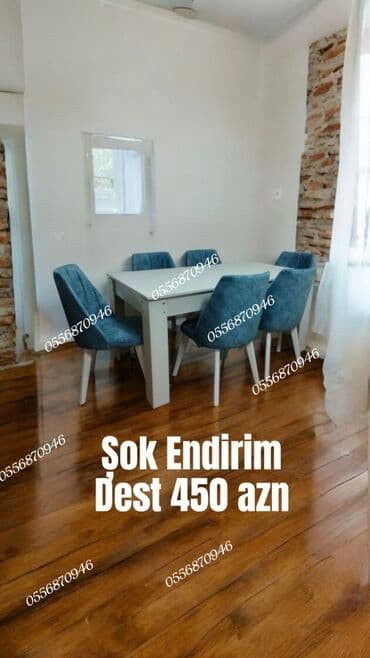 söküntü dik: Qonaq otağı üçün, Yeni, Açılmayan, Dördbucaq masa, 6 stul — 4