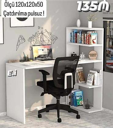 Komputer masası və kitab rəfi dəsti - L formalı iş masası, sağ