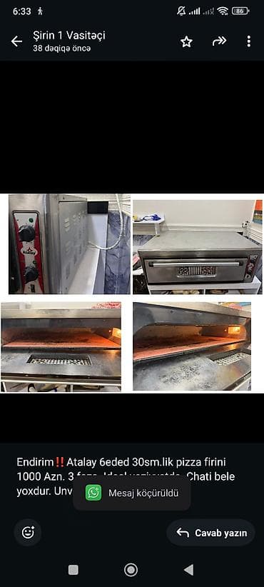 Moyka avadanlığı: Endirim‼️Atalay 6eded 30sm.lik pizza firini 1000 Azn. 3 faza. Ideal — 1