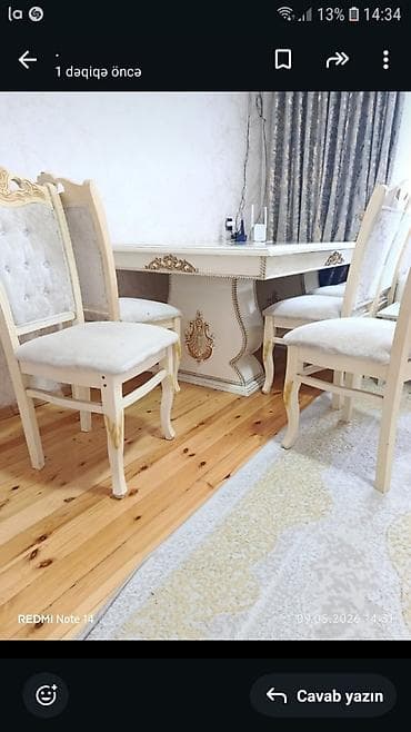 stul stol: Qonaq otağı üçün, Dördbucaq masa, 6 stul — 1