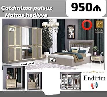 islemis mebiler: Yataq otağı dəsti – Gold Mobilya dizaynı - Qiymət: 950₼ - Çatdırılma — 1