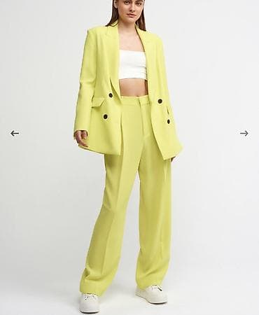 kostumlar: Qadın üçün iki hissəli kostyum dəsti – limon-sarı rəng - Üst — 1