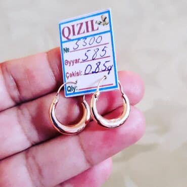 золотые комплекты с бриллиантами в баку: Серьги, Желтое золото, 585 проба, 1 г — 7