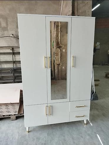 paltar asmaq ucun: 3 qapılı, Güzgülü, Ağ, Digər material, Açılan, Düz dolab — 2