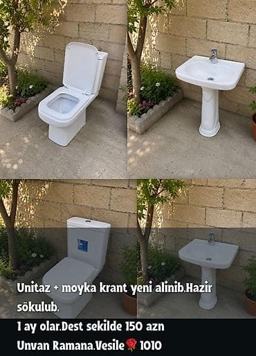 Unitaz + lavabo dəsti - Komplekt: unitaz (çənli, düyməli), pedestal
