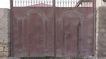 Həyət darvazaları: Dəmir Həyət darvazası, Yana açılan, Mexaniki, Qapı ilə, rəng - Qəhvəyi, Kredit yoxdur — 1