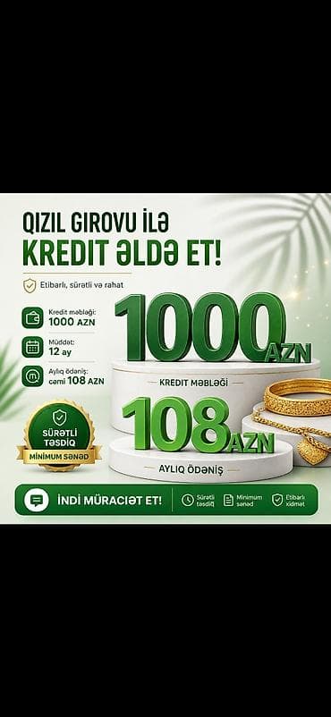 pubg hesap random: Qızıl girovu ilə kredit imkanı - Kredit məbləği: 1000 AZN - Müddət — 1
